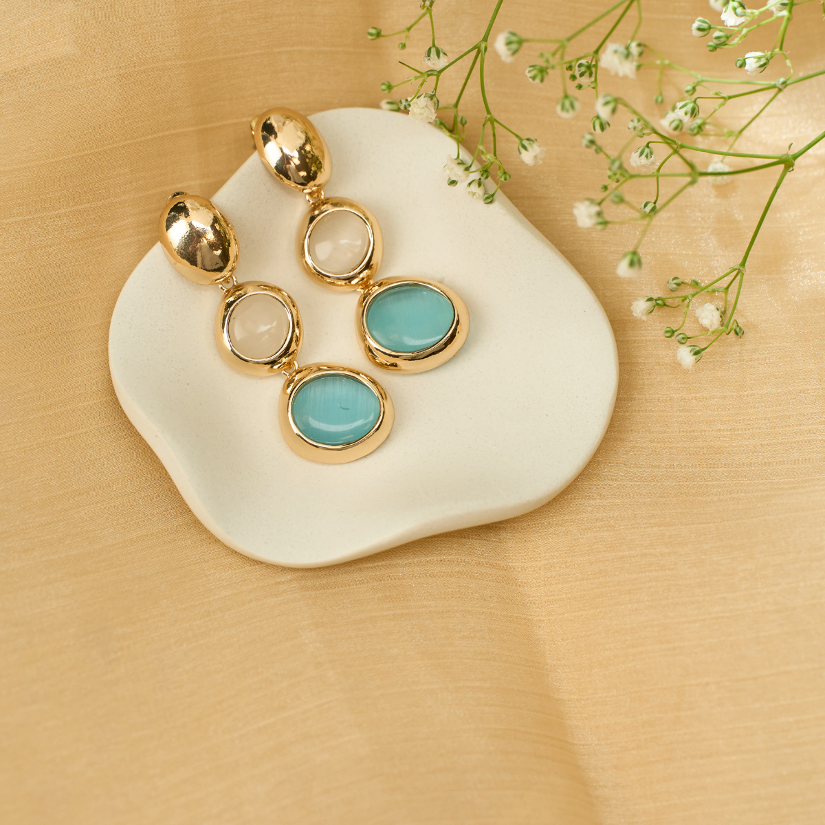 Aqua Oval Drop Earrings