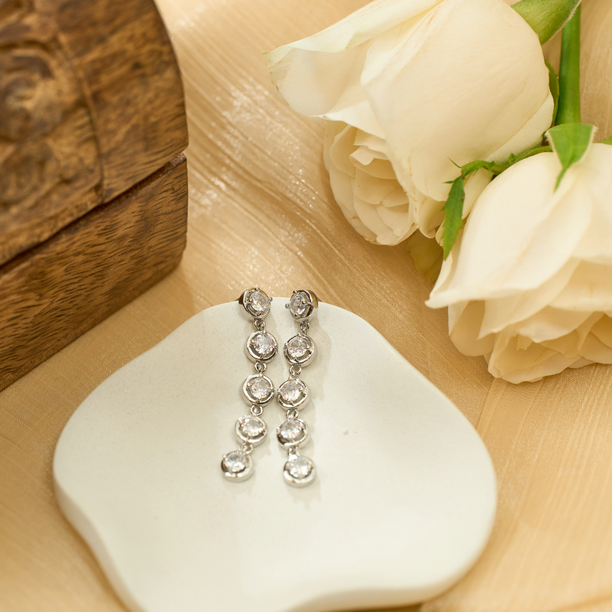 Silver Crystal Cascade Earrings