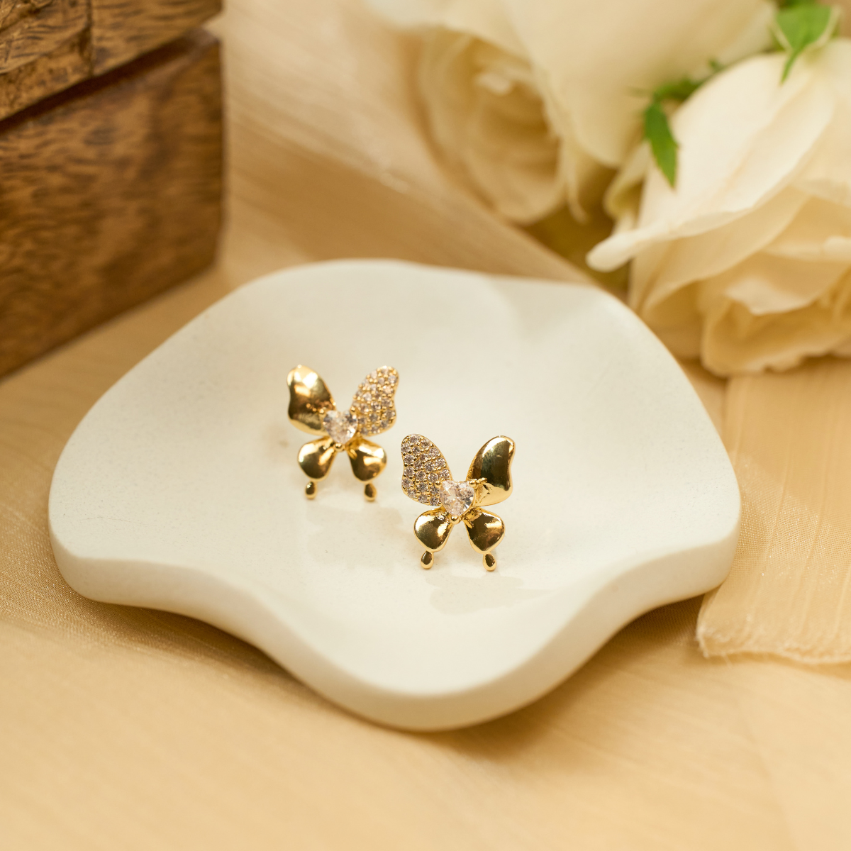 Golden Butterfly Studs