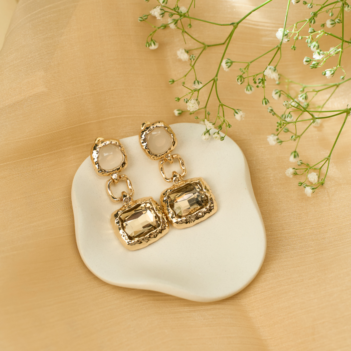 Golden Frame Drop Earrings